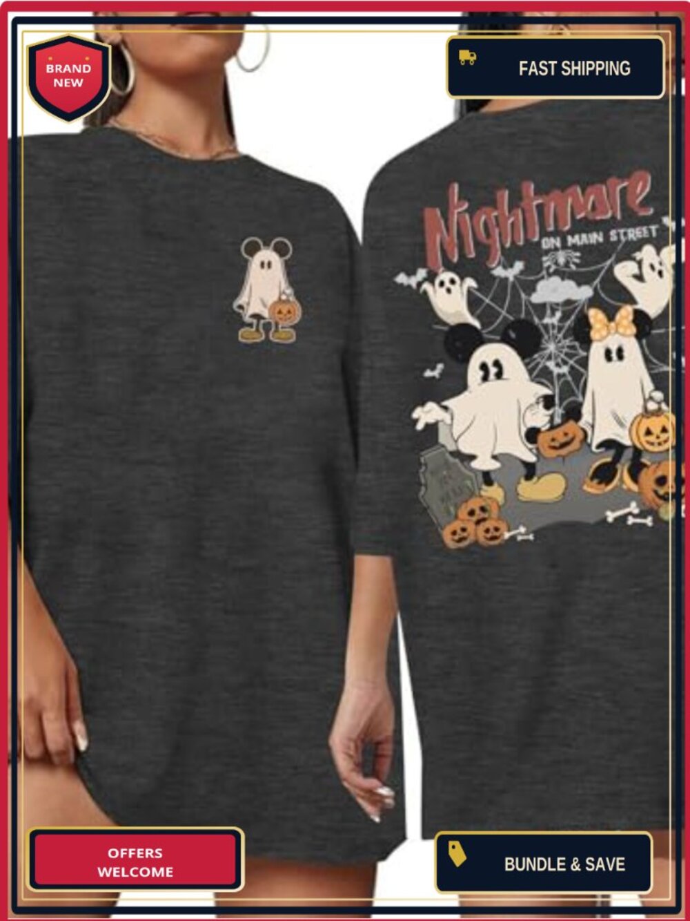 Halloween Ghost Pumpkin Graphic Tee Oversized Short Sleeve Women's Top
